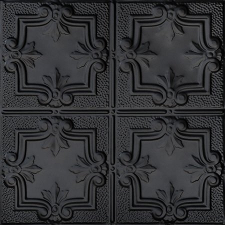 FROM PLAIN TO BEAUTIFUL IN HOURS Antoinette 2 ft. x 2 ft.  Tin Style Nail Up Ceiling Tile in Satin Black (48 sq. ft./case), 12PK SKPC321-bk-24x24-N-12